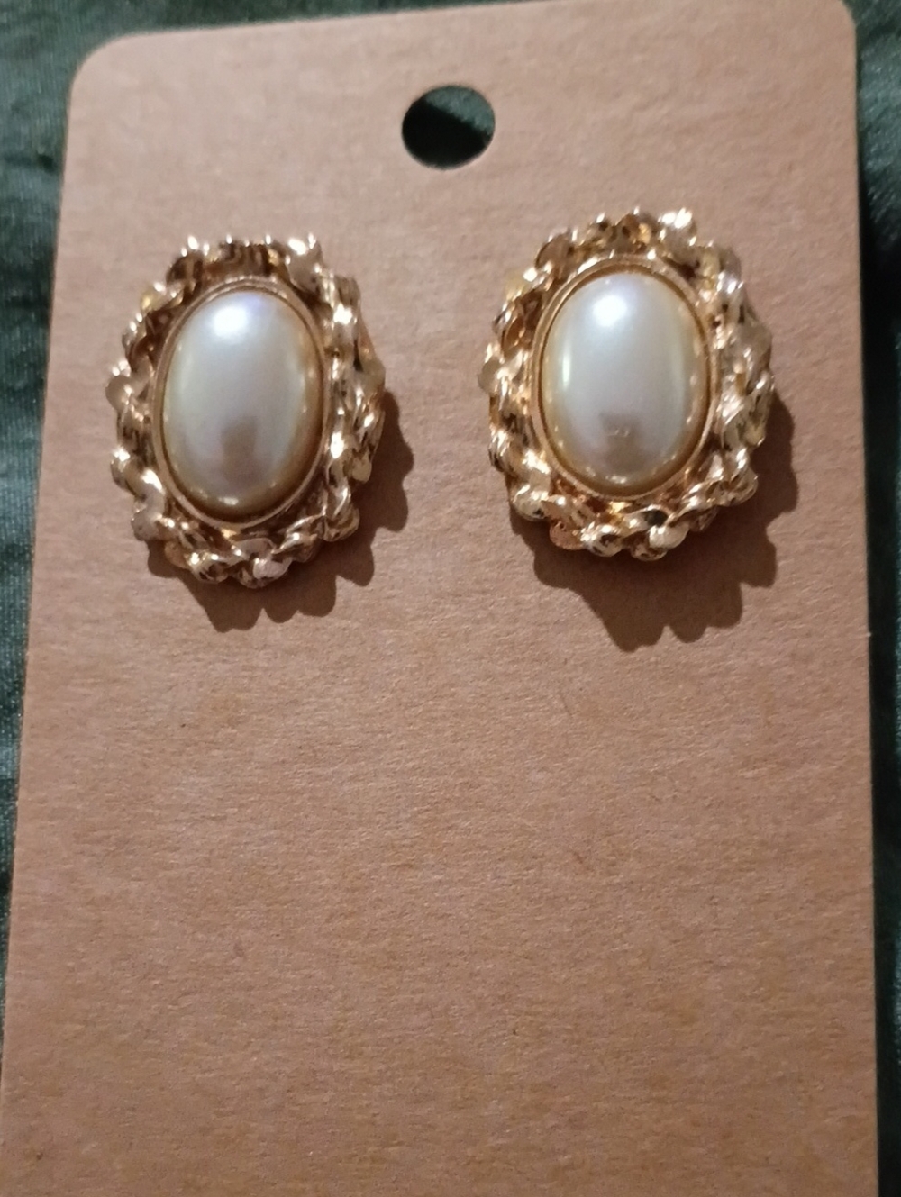 Gold-Tone Pearl Oval Earrings - Elegant Women’s Jewelry